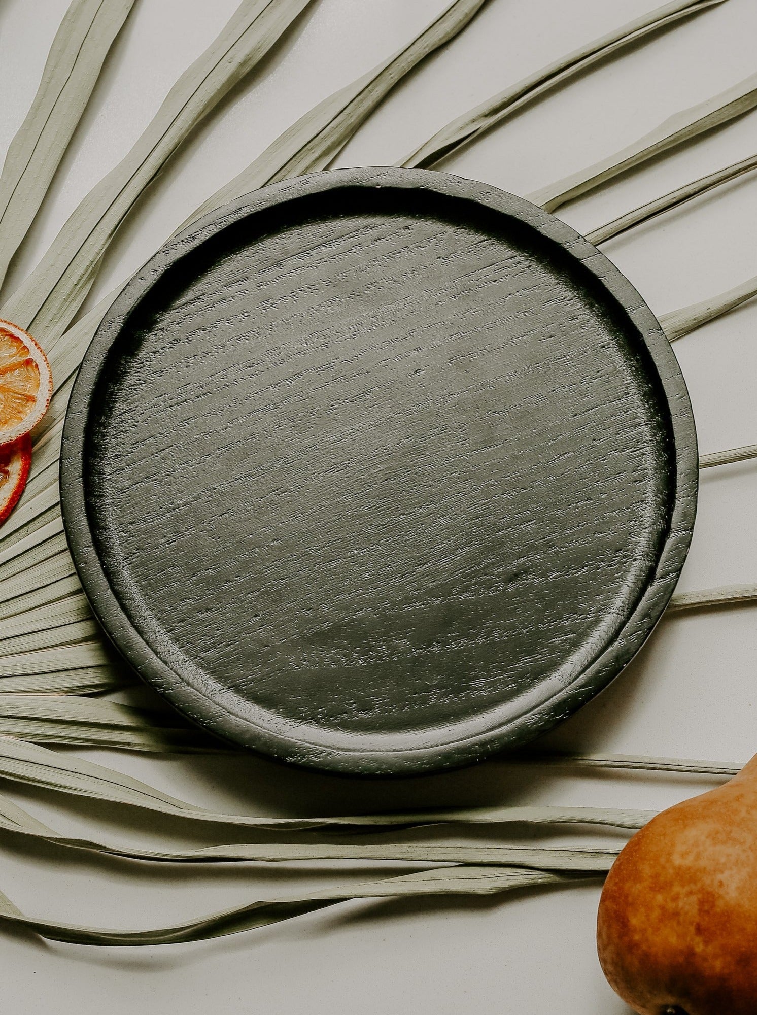 Black Round Wood Tray For Days