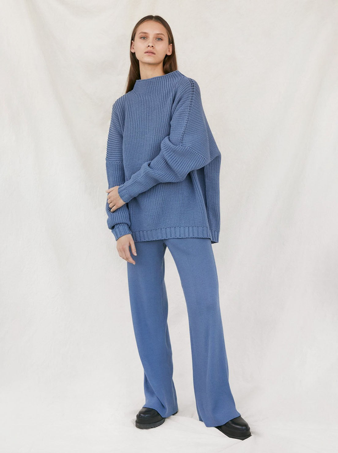 Rib Lounge: Merino Wool Pants - Baltic Blue