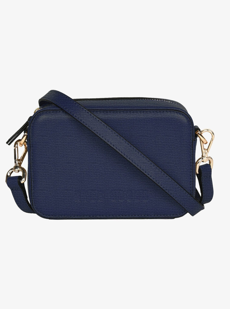 Navy leather best sale camera bag